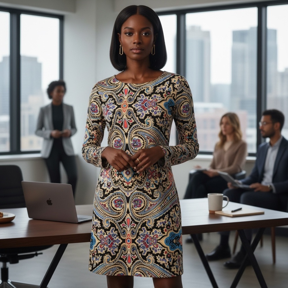 Source Unknown Vibrant Paisley Long Sleeve Dress